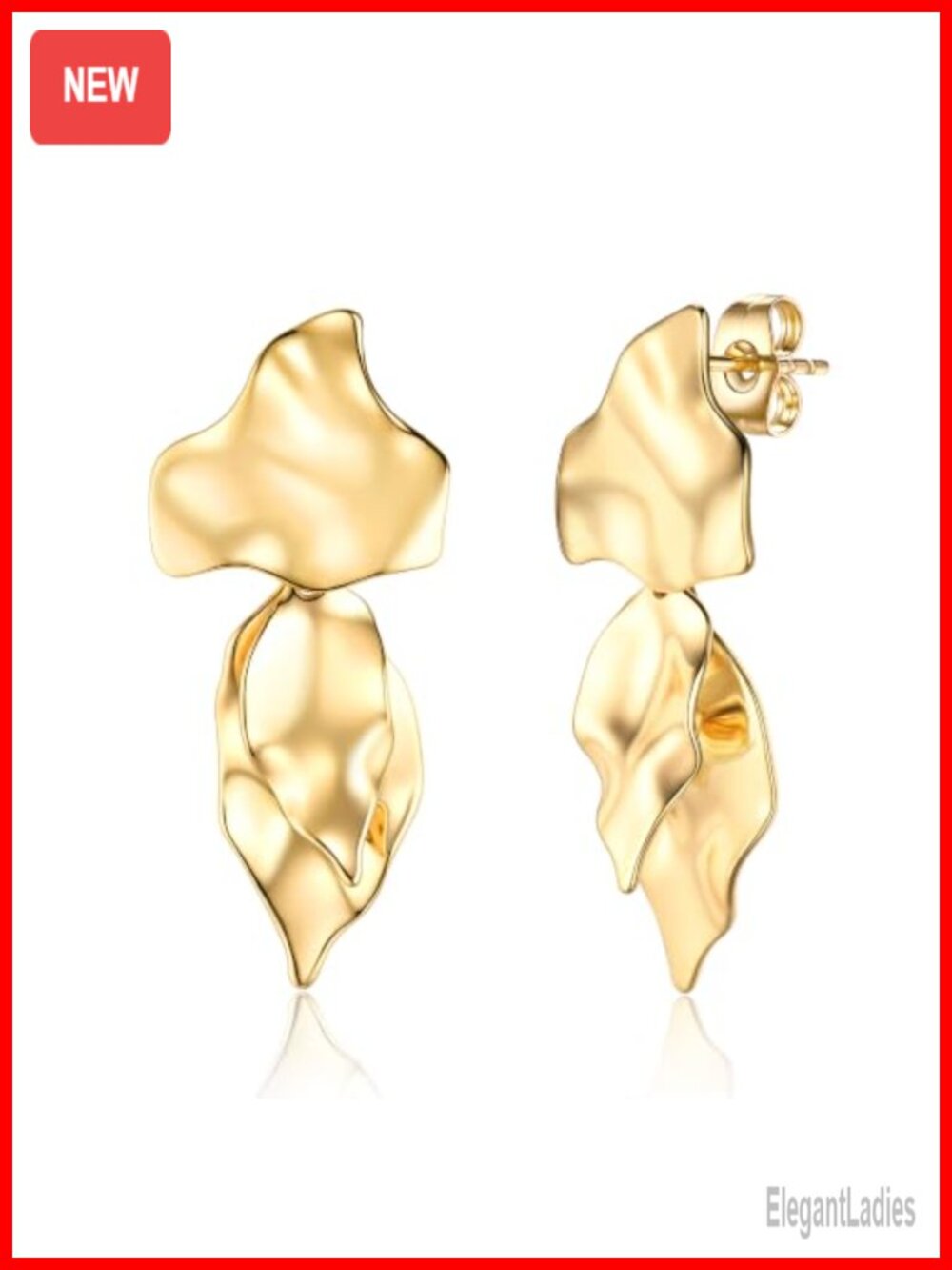 Abstract Crinkle Leaf Drop Earrings Minimalist Wavy Statement